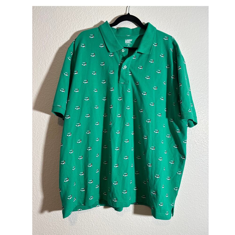 Lands' End Mens Size XXL Traditional Fit Polo Shirt Golf Cart Short Sleeve Green